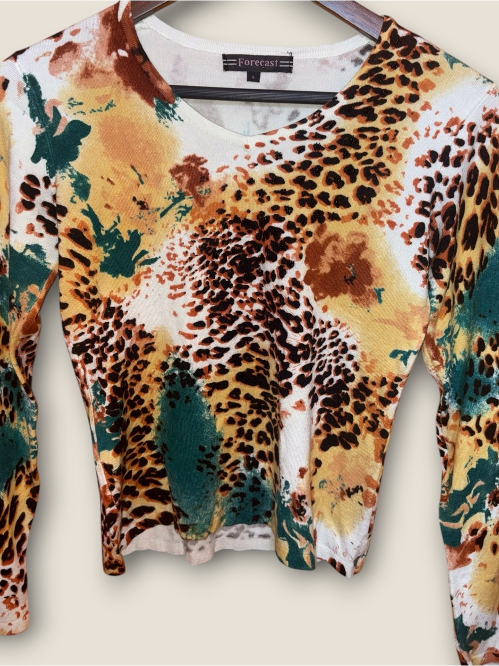 Y2K Beaded Forcast Fitted Women's Multicolor Animal Print Long Sleeve Top